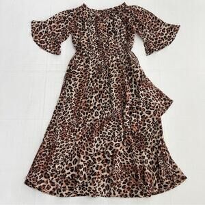 New PRESENCE Leopard Print Off-Shoulder Midi Dress Women’s SIZE 2